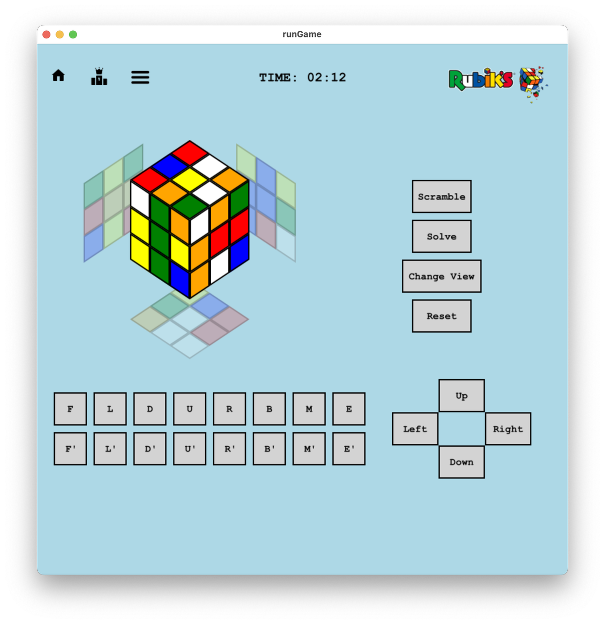 The Rubik's Cube game running in CMU Graphics
